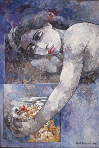 Iqbal Durrani, Sharing Secrets, 24 x 36 Inch, Oil on Canvas, Figurative Painting, AC-IQD-054